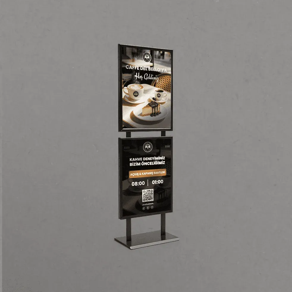 Caffè Del Bello promotional poster on a floor stand